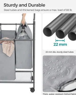 Wäschekörbe|Wäschekörbe<SONGMICS Wäschekorb 4 x 50 Liter auf Rollen mit Wäschesack abnehmbar schwarz