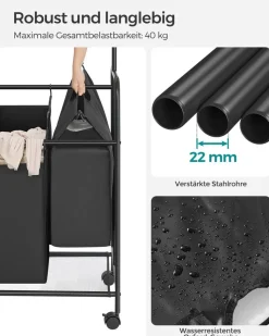 Wäschekörbe|Wäschekörbe<SONGMICS Wäschekorb 4 x 50 Liter auf Rollen mit Wäschesack abnehmbar schwarz