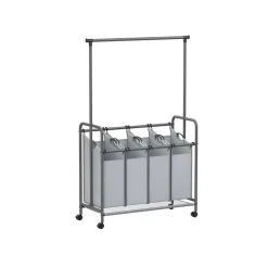 Wäschekörbe|Wäschekörbe<SONGMICS Wäschekorb 4 x 50 Liter auf Rollen mit Wäschesack abnehmbar schwarz