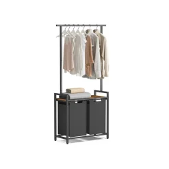 Wäschewagen<SONGMICS Wäschekorb 2 x 46 Liter mit Kleiderstange und Ablage 73 x 33 x 177 cm