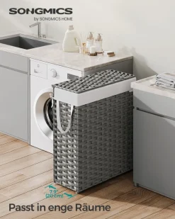 Wäschewagen<SONGMICS Wäschekorb aus synthetischem Rattan mit Deckel
