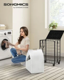 Wäschekörbe|Wäschekörbe<SONGMICS Wäschekorb herausnehmbar für Waschküche tintenschwarz-wolkenweiß