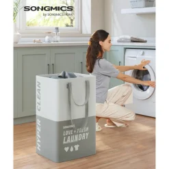 Wäschekörbe|Wäschekörbe<SONGMICS Wäschekorb mit 2 Fächern hellgrau