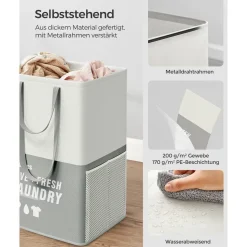 Wäschekörbe|Wäschekörbe<SONGMICS Wäschekorb mit 2 Fächern hellgrau