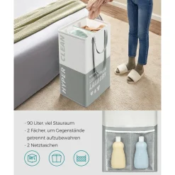 Wäschekörbe|Wäschekörbe<SONGMICS Wäschekorb mit 2 Fächern hellgrau