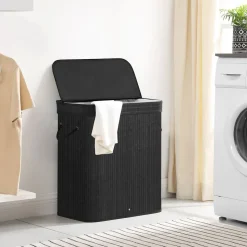 Wäschekörbe|Wäschekörbe<SONGMICS Wäschekorb mit Deckel 100 L aus Bambus Schwarz
