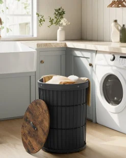 Wäschekörbe|Wäschekörbe<SONGMICS Wäschekorb mit Deckel große Kapazität tintenschwarz