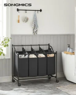 Waschküche|Wäschekörbe<SONGMICS Wäschesortierer 4 Fächer Schwarz