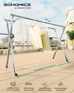 Wäscheständer<SONGMICS Wäscheständer 133-200 cm ausziehbar und freistehend
