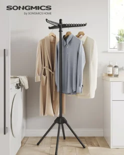 Wäscheständer<SONGMICS Wäscheständer mit 3 drehbaren Armen und 4 Beinen schwarz