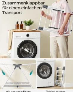 Wäscheständer<SONGMICS Wäscheständer mit 2 Flügeln aus Metall taubengrau