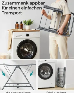 Wäscheständer<SONGMICS Wäscheständer mit 2 Flügeln aus Metall taubengrau