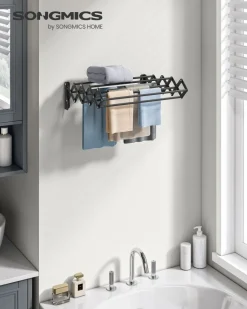 Wäscheständer<SONGMICS Wäschetrockner ausziehbar und einklappbar tintenschwarz